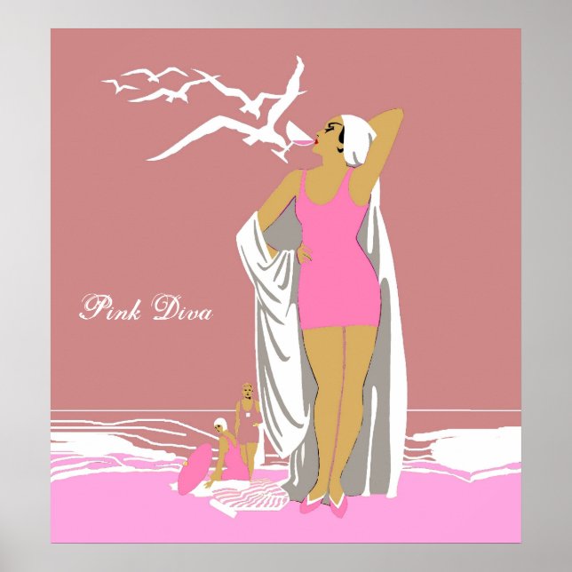 Póster Chica rosa poster Retro Vintage Diva 2 (Frente)