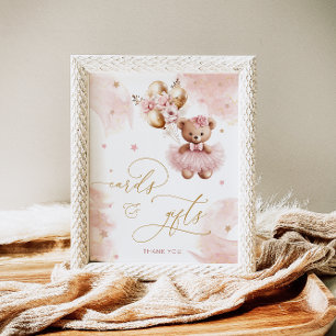 Póster Chica rosa Teddy Bear Tarjetas de globo y Regalos