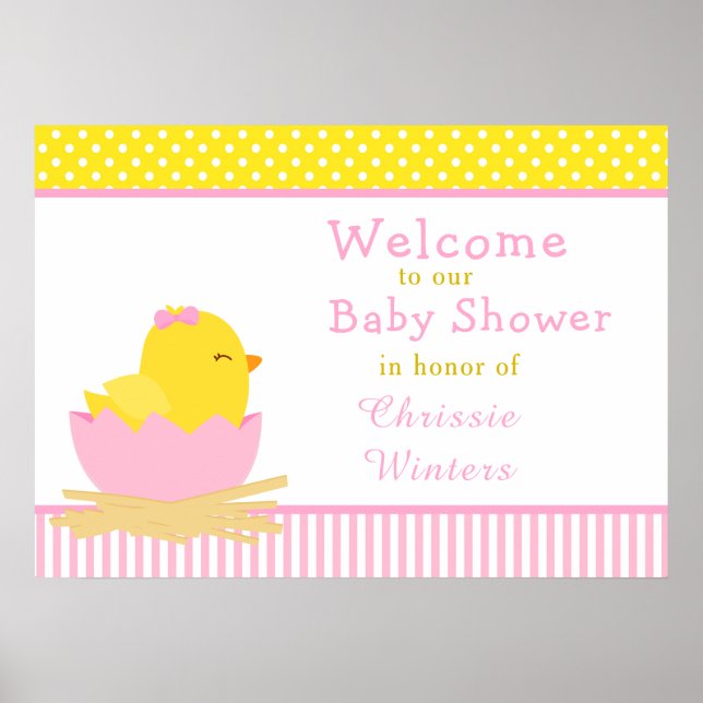 Póster Chica rosa y amarillo Chick Fiesta Baby Shower (Frente)