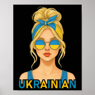 Póster Chica rubia ucraniana Bandera de Ucrania Novia ucr