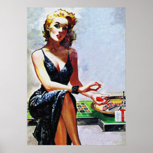 Póster Chica rubio en el Casino Retro Pintura Vintage Art