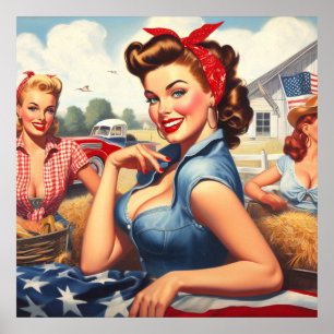 Póster Chica Rústica Americana Vintage
