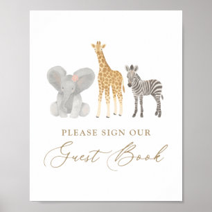 Póster Chica Safari Baby Shower Rótulo del libro de invit