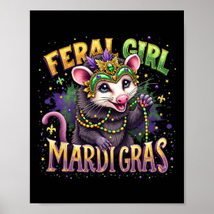 Póster Chica Salvaje Vintage Mardi Gras Zarigüeya Fiesta 