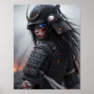 Póster Chica Samurái Cyberpunk