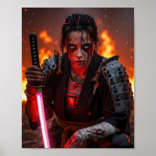 Póster Chica Samurái Cyberpunk