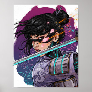 Póster Chica Samurái Cyberpunk