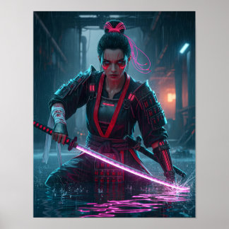 Póster Chica Samurái Cyberpunk