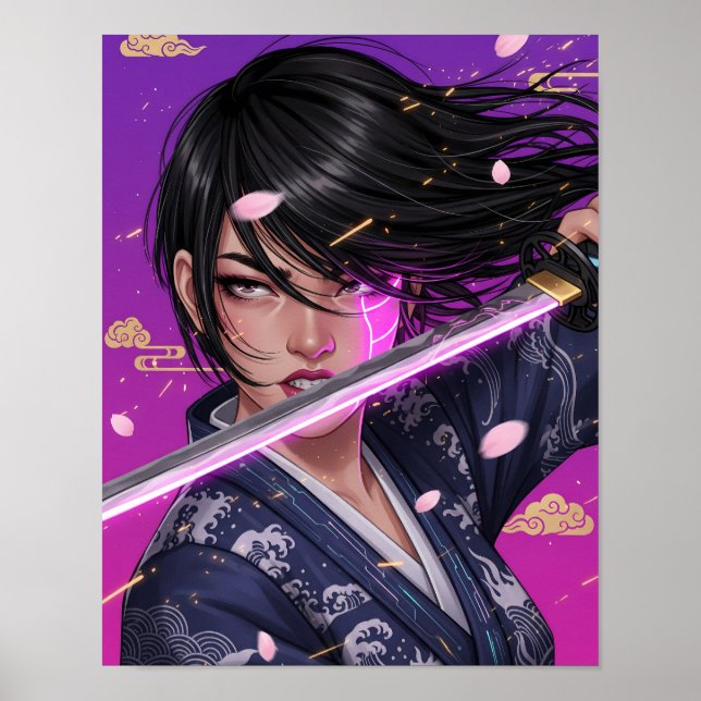 Póster Chica Samurái Cyberpunk (Frente)