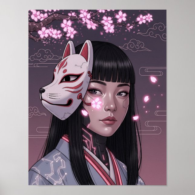 Póster Chica Samurái Cyberpunk (Frente)