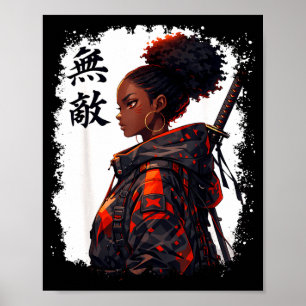 Póster Chica samurái negra anime guerrera afro africana