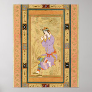 Póster Chica sentada curando su pelo en retoños, de t