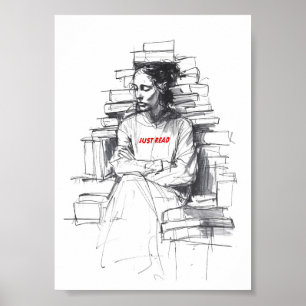 Póster Chica sentado en el tema del libro - "Just Read"