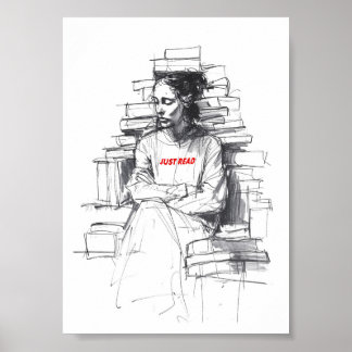 Póster Chica sentado en el tema del libro - "Just Read"