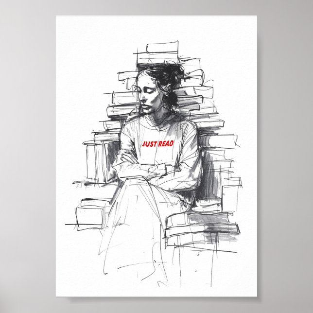 Póster Chica sentado en el tema del libro - "Just Read" (Frente)