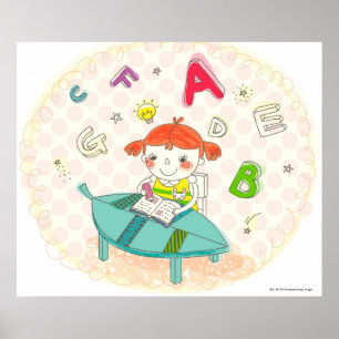 Póster Chica sentado en la silla, estudiando