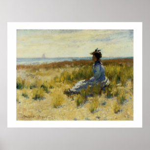Póster Chica sentado junto al mar