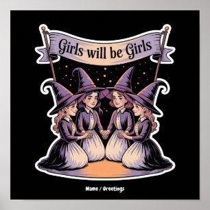 Póster Chica Será Chica Bruja Divertida Halloween Feminis
