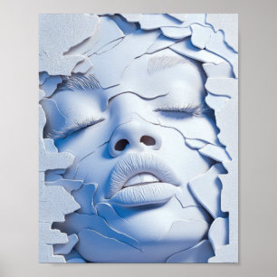 Póster Chica Serenidad Azul en Capas Agrietadas