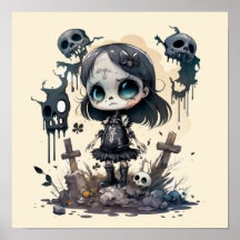 Chica Skeleton con cráneo de 12"x12" Poster