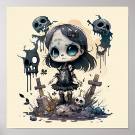 Póster Chica Skeleton con cráneo de 12"x12" Poster