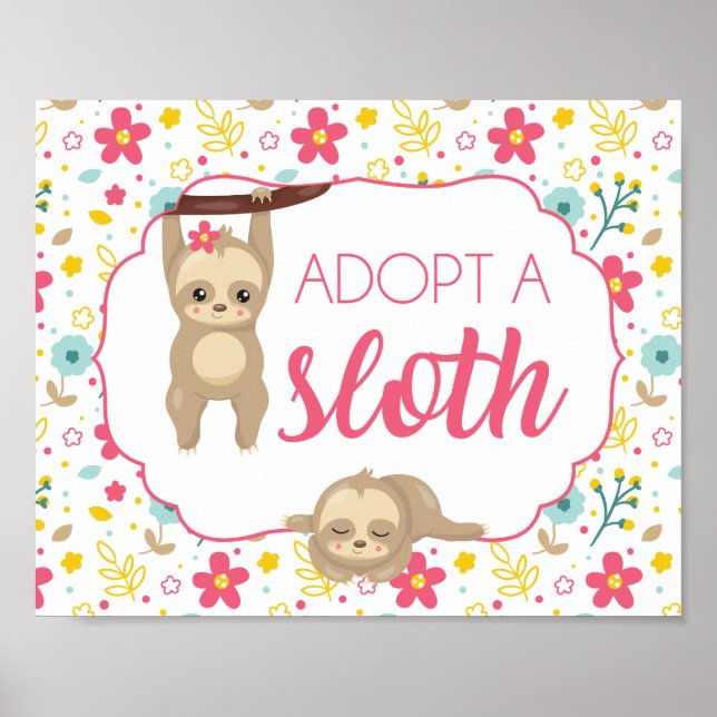 Póster Chica Sloth Birthday adopta un Rótulo eslovaco (Frente)