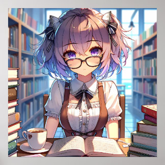 Póster Chica Smart Anime en libros de lectura de bibliote