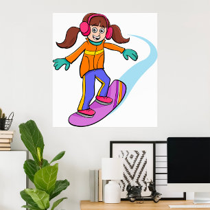 Póster Chica Snowboard Poster divertido con nieve