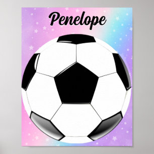 Póster Chica Soccer Ball Pastel Stars Nombre personalizad