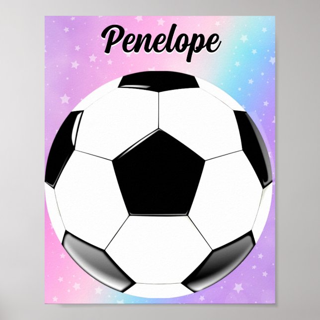 Póster Chica Soccer Ball Pastel Stars Nombre personalizad (Frente)