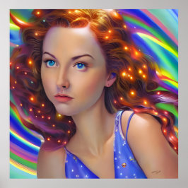 Póster Chica soñado con luces arcoiris