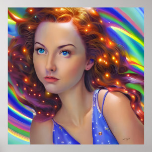 Póster Chica soñado con luces arcoiris