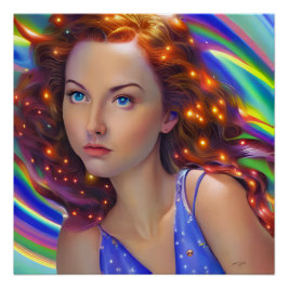 Póster Chica soñado con luces arcoiris