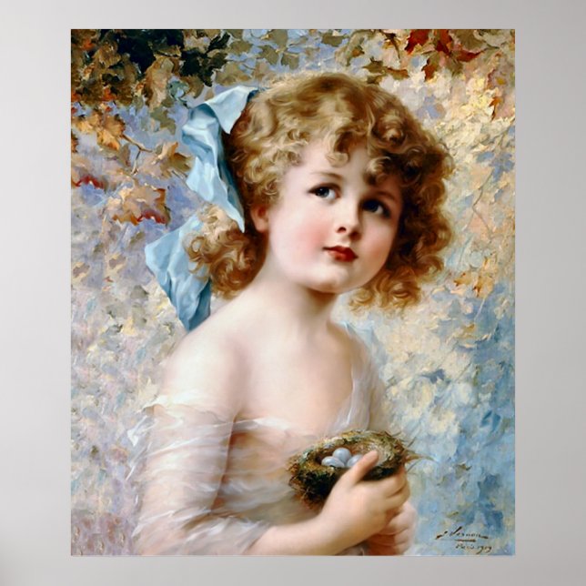 Póster Chica sosteniendo un nido (Frente)