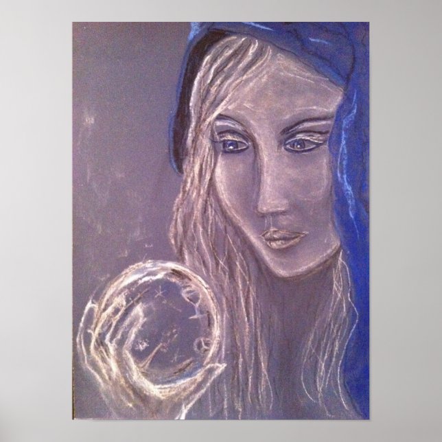 Póster Chica sosteniendo una bola de cristal (Frente)
