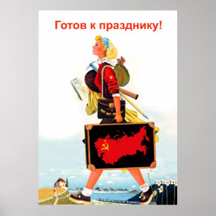 Póster Chica Soviética Lista para unas Vacaciones en Rusi