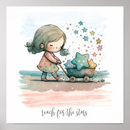 Póster Chica Stars Watercolor Nursery Wall Art