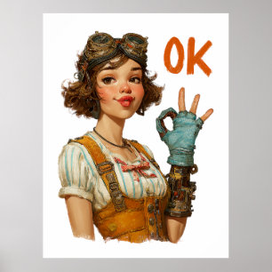 Póster Chica Steampunk Gesto de Confianza OK