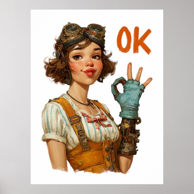 Póster Chica Steampunk Gesto de Confianza OK (Frente)