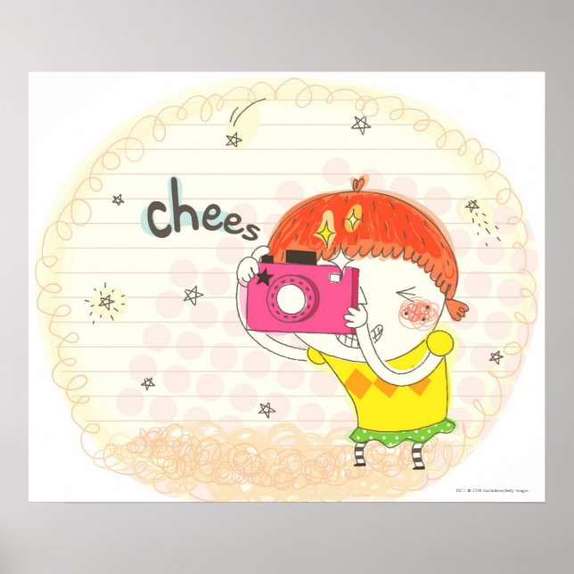 Póster Chica sujetando la cámara, haciendo clic (Frente)