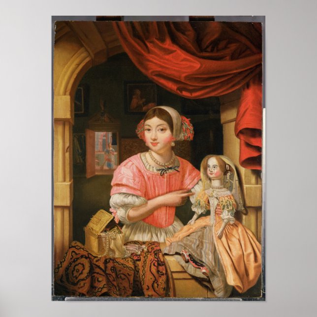 Póster Chica sujetando una muñeca en el interior (Frente)