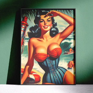 Póster Chica surf vintage