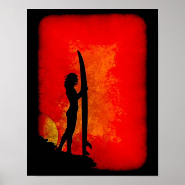 Póster Chica Surfer Sunset (Frente)