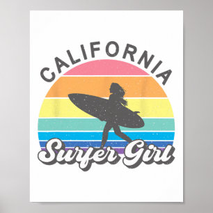 Póster Chica surfista California surf playa mujeres Cu