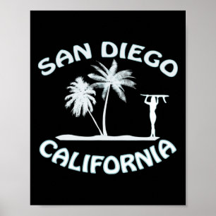 Póster Chica surfista de playa de surf retro de San Diego