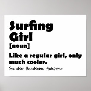 Póster Chica surfista definición divertida surfista mujer