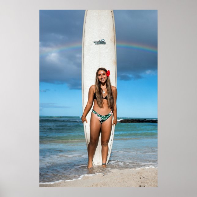 Póster Chica surfista ~ Hawaii Arcoiris (Frente)