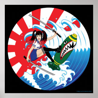 Póster Chica surfista japonés