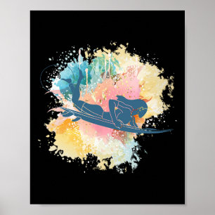 Póster Chica Surfista Tabla de Surf Deportes Acuáticos Su