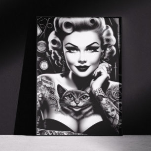 Póster Chica tatuada alternativa de la vieja escuela